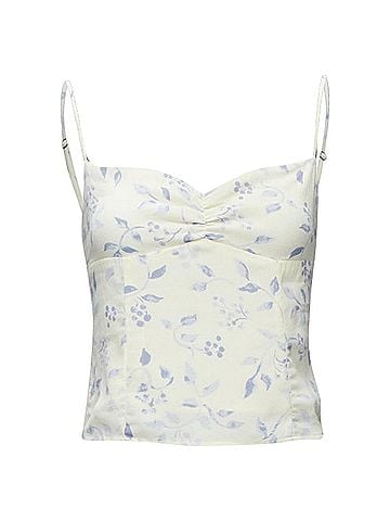 Reformation REFORMATION cream blue floral print retro ruched tank top US2 S (view 1)