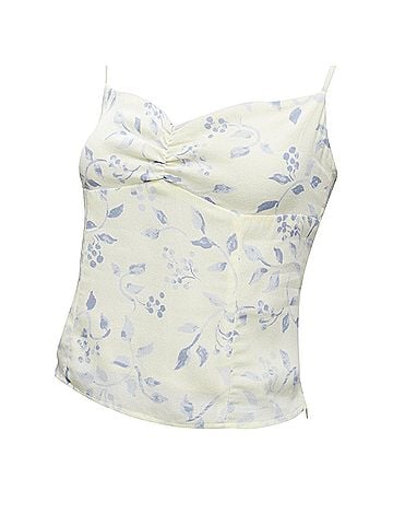Reformation REFORMATION cream blue floral print retro ruched tank top US2 S (view 2)