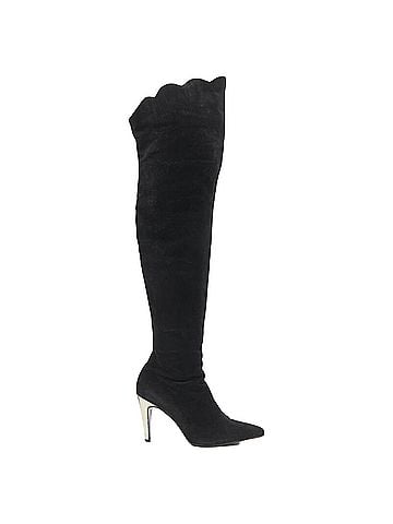 Versace Gianni Versace black suede scalloped topline gold heel knee high boot EU37 (view 1)