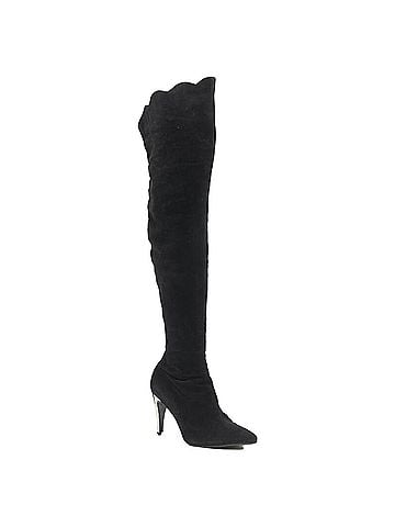 Versace Gianni Versace black suede scalloped topline gold heel knee high boot EU37 (view 2)