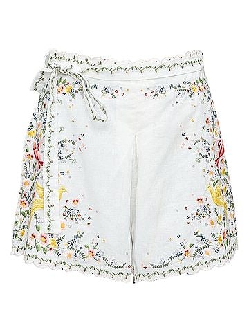 Zimmermann ZIMMERMANN Carnaby white linen cotton phoenix embroidery scallop shorts US2 S2 (view 1)
