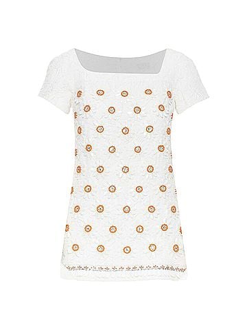 Moschino MOSCHINO white cloque cotton orange bead crystal floral embellished top IT38 (view 1)