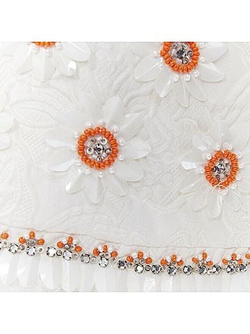 Moschino MOSCHINO white cloque cotton orange bead crystal floral embellished top IT38 (view 2)