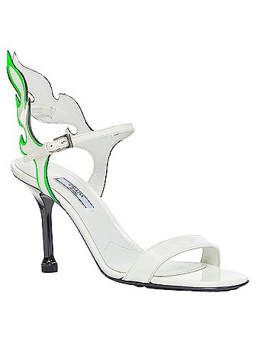 Prada Prada Hot Flame Acid Fire white green patent leather mid heel sandal EU36.5 (view 2)