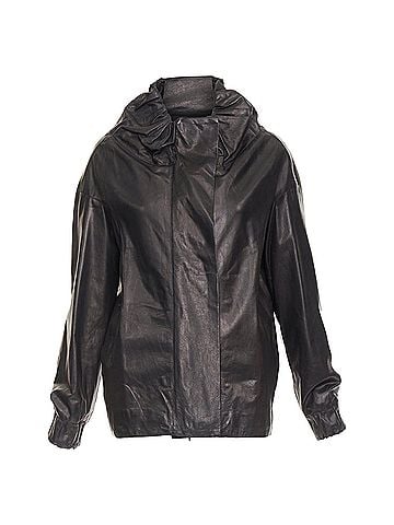 MARNI MARNI black lamb leather gathered collar zip up oversized jacket IT42 M (view 1)