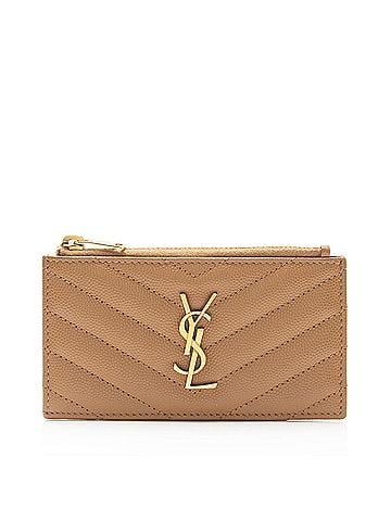 Saint Laurent Saint Laurent Matelasse Grain de Poudre Monogram Fragments Zipper Card Case (view 1)