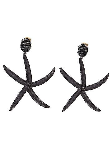 Oscar De La Renta Oscar DE LA Renta black Large Starfish bead embellished clip on earrings (view 2)