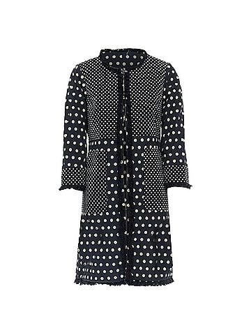 Tory Burch TORY BURCH navy blue white polka dot jacquard frayed trimmed coat US2 S (view 1)