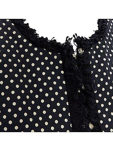 Tory Burch TORY BURCH navy blue white polka dot jacquard frayed trimmed coat US2 S (view 2)