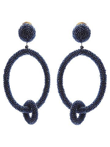 Oscar De La Renta Oscar DE LA Renta black fully beaded double hoop drop clip on earrings (view 1)