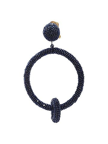 Oscar De La Renta Oscar DE LA Renta black fully beaded double hoop drop clip on earrings (view 2)