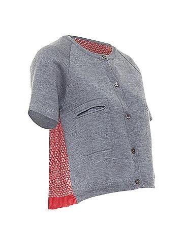 MARNI MARNI 2016 grey cotton raglan short sleeve red tweed back crop cardigan IT40 S (view 1)