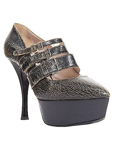 Miu Miu Miu Miu dark brown cracked effect leather triple strap platform heels EU37 (view 2)