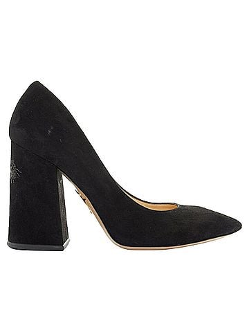 Charlotte Olympia Charlotte Olympia black suede point toe spider embroidered chunky high heel EU35 (view 1)