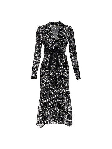 Diane von Furstenberg DIANE VON FURSTENBERG black multicolour polka dot bow wrap dress S (view 1)