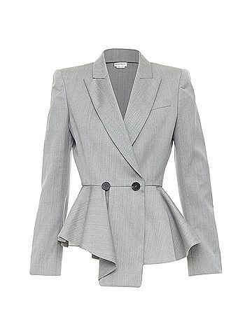 Alexander McQueen ALEXANDER MCQUEEN 2019 grey wool fuchsia pink lined peplum blazer jacket IT42 M (view 1)