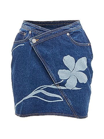 David Koma DAVID KOMA 2022 blue organic cotton floral silver logo button skirt UK6 XS (view 1)