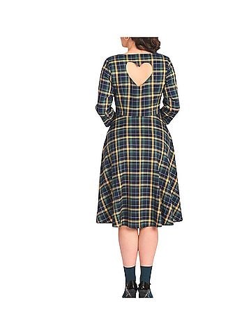 Unique Vintage Unique Vintage Royal Monk Plaid Heart Cutout Fit to Flare Dress  Cocktail Dress (view 2)
