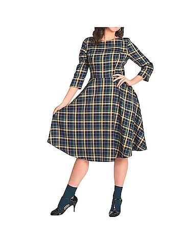 Unique Vintage Unique Vintage Royal Monk Plaid Heart Cutout Fit to Flare Dress  Cocktail Dress (view 1)