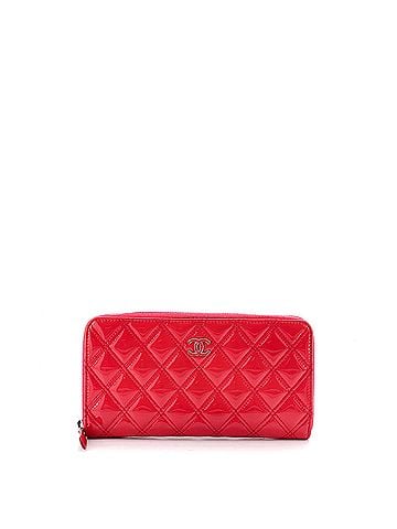 Chanel Double Stitch Zip Around Wallet Quilted Patent Long (view 1)