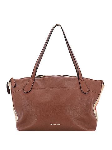 Burberry Welburn Tote Leather and House Check Canvas Medium (view 1)