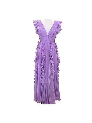 IEENA for Mac Duggal Mac Duggal Lilac Pleated Ruffle Gown 49539 Formal Maxi Dress Flutter Sleeve 4 Cocktail Dress (view 1)