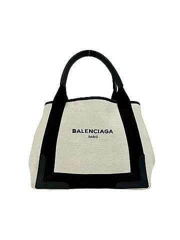 Balenciaga BALENCIAGA Navy Cabas S Canvas Leather Genuine Handbag Tote Bag Black Ivory 51412 (view 1)