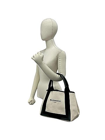 Balenciaga BALENCIAGA Navy Cabas S Canvas Leather Genuine Handbag Tote Bag Black Ivory 51412 (view 2)