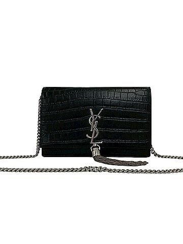 Saint Laurent Yves Saint Laurent SAINT LAURENT PARIS YSL Logo Hardware Leather Chain Mini Shoulder Bag Pouch Black 27165 (view 1)
