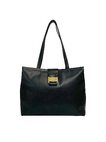 Salvatore Ferragamo Salvatore Ferragamo Vintage Vara Leather Tote Bag with Hardware, Black, 69205 (view 1)