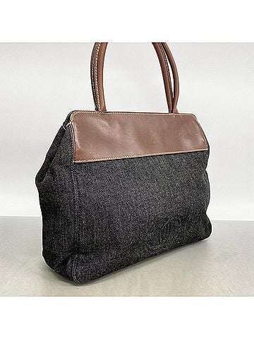 Chanel Chanel tote bag, denim, brown, black, women's. (view 2)
