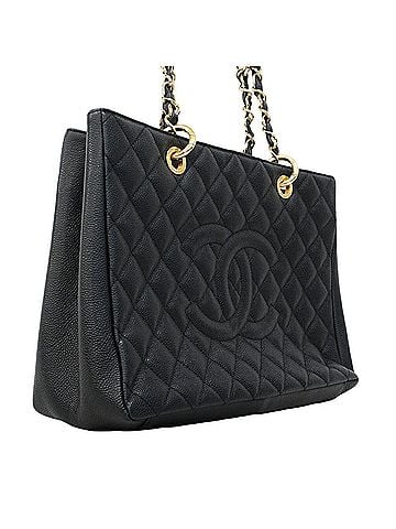 Chanel Chanel Tote Bag/Chain Tote, Matelassé Caviar Leather, Black, Women's (view 2)