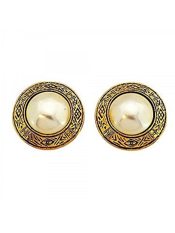 Chanel Chanel Circle Earrings, GP Plated, Faux Pearl, Gold, Women's (view 1)