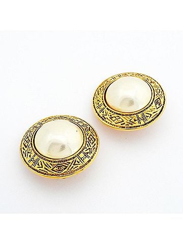 Chanel Chanel Circle Earrings, GP Plated, Faux Pearl, Gold, Women's (view 2)