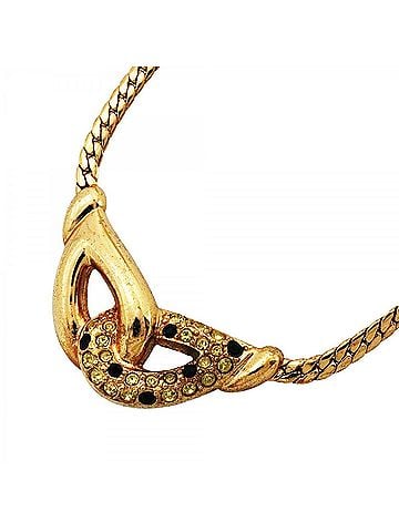 Christian Dior Christian Dior Necklace, GP Plated, Rhinestone, Gold, Black, Women's (view 1)