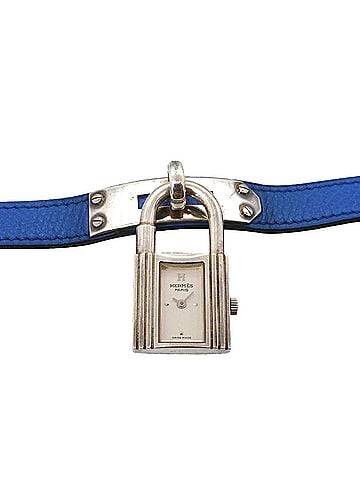 Hermès Hermes Kelly Watch, Ladies' Wristwatch, Silver SV925, Blue Leather Strap, Quartz Padlock. (view 1)