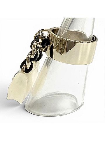 Chanel CHANEL B23C Matelassé Turnlock Bag Charm Ring, White, Black, Gold Hardware, Made in Italy, Women's (view 2)