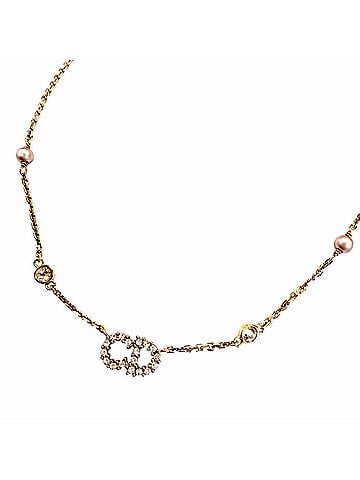 Christian Dior Christian Dior N1033CDLCY Clair D Lune Necklace, Rhinestone & Faux Pearl, Pink Gold, Women's, with Box Dust Bag. (view 1)