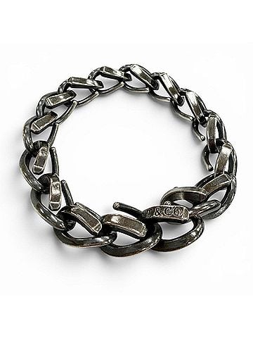 Tiffany & Co. TIFFANY&Co. Tiffany 379500 Forge Bracelet Large Link AG925 Current Model Oxidized Silver 18k Weight 75.4g Men's Accessory (view 1)