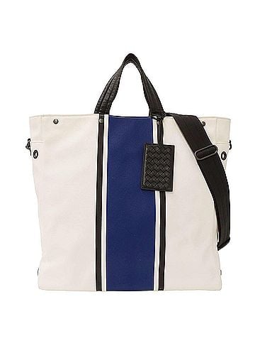 Bottega Veneta Bottega Veneta handbag for women and men, brand name, tote bag, shoulder 2-way, canvas, ivory, blue. (view 1)