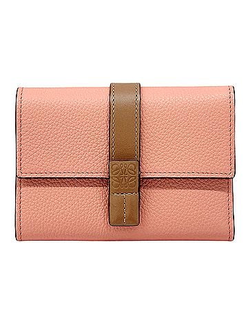 Loewe LOEWE Women's Tri-fold Wallet, Soft Grain Calf Leather, Vertical Small, Pink, Brown, Orange (view 1)