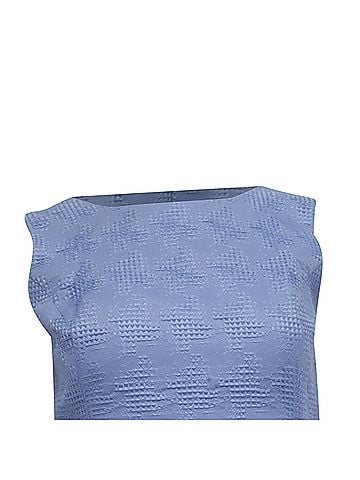 Oscar De La Renta  Oscar De La Renta Textured Sleeveless Mini Shift Dress in Blue Polyester (view 2)