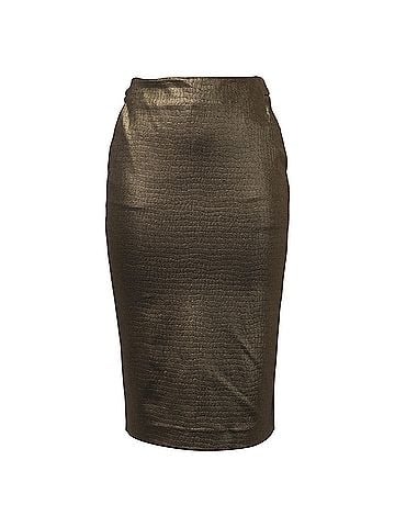 Max Mara  Max Mara Textured Midi Pencil Skirt in Metallic Gold Polyamide (view 1)