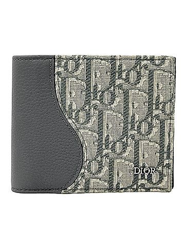 Christian Dior Christian Dior Dior women's wallet, brand name, oblique saddle bi-fold jacquard leather, gray. (view 1)