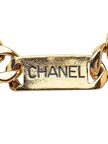 Chanel Chanel Logo Plate Chain Necklace, Gold Plated, Women's CHANEL (view 2)