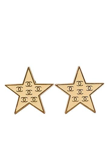 Chanel Chanel Coco Mark Star Motif Earrings, 01P Engraving, Gold and White Plated, Women's CHANEL (view 1)