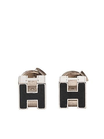 Hermès Hermes Cage d'H H-Cube Stud Earrings, Black and Silver Metal, Women's (view 1)
