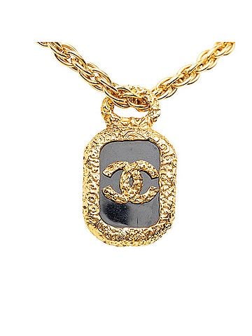 Chanel Chanel Coco Mark Logo Plate Chain Pendant Necklace, Gold and Black Plated, Women's. (view 1)