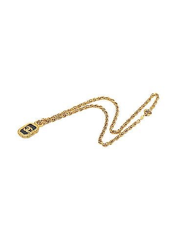 Chanel Chanel Coco Mark Logo Plate Chain Pendant Necklace, Gold and Black Plated, Women's. (view 2)