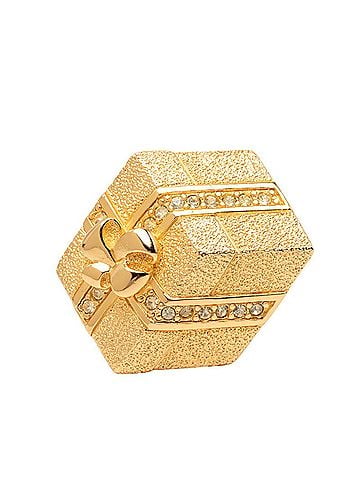 Christian Dior Christian Dior Dior Gift Box Motif Brooch, Gold Plated Rhinestones, Women's. (view 1)